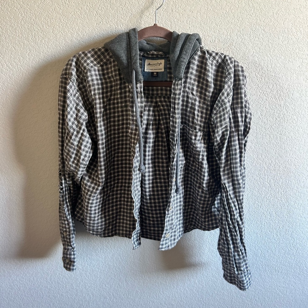 distressed crop plaid hoodie